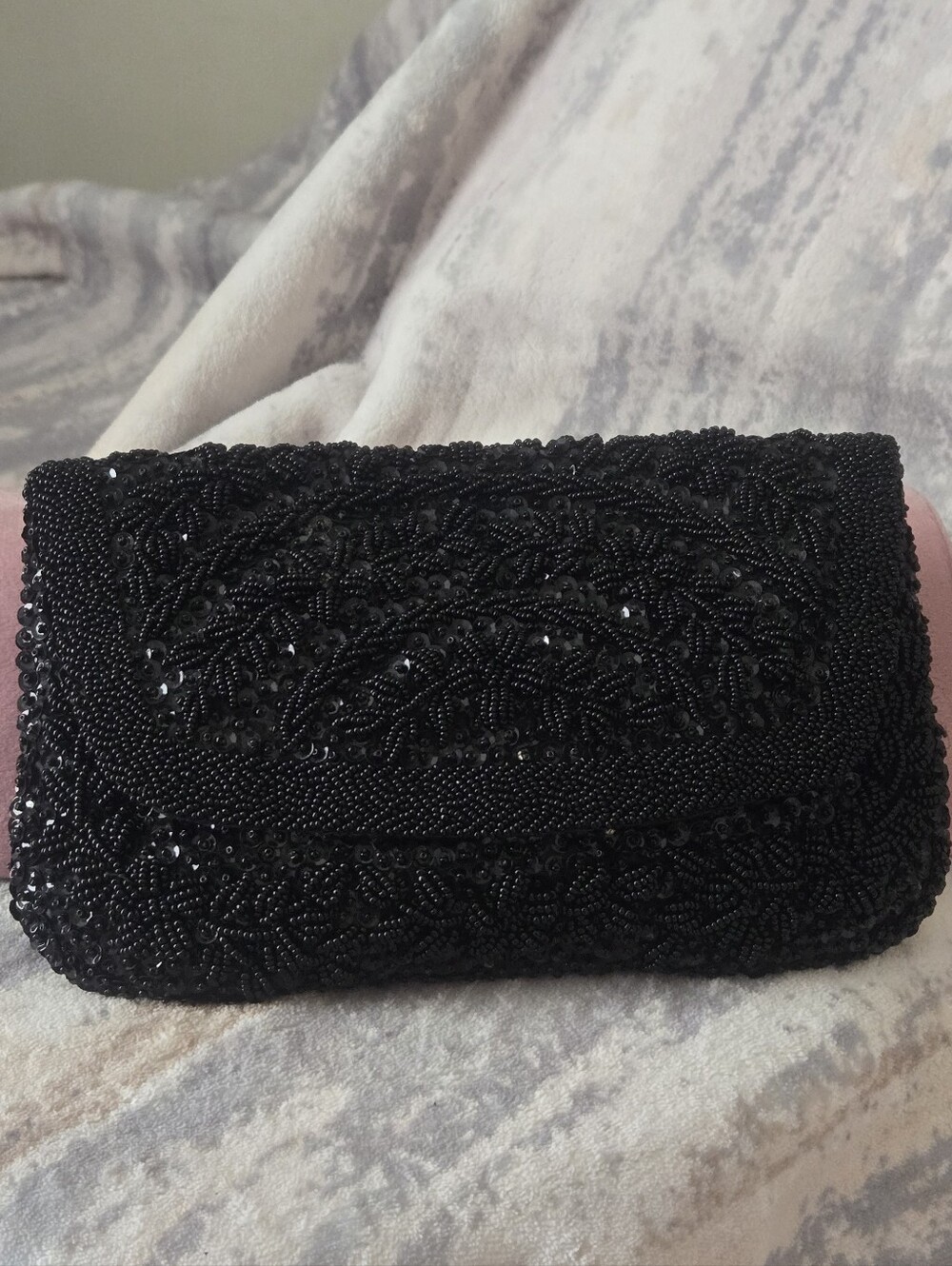 La Regale Black Beaded Evening Clutch with Sequins Bead Accents